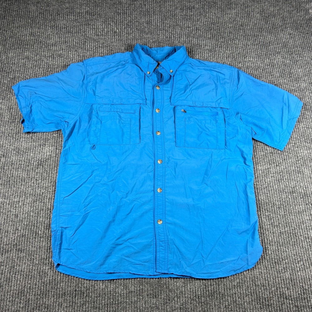 Rugged Earth Outfitters Shirt Mens Large Blue Short Sleeve Vented Fishing